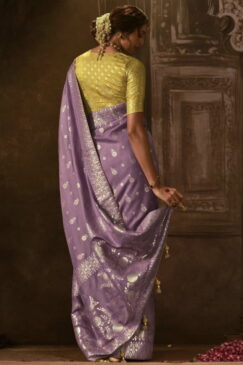 Alternative view of Purple Dola Silk Wedding Saree