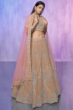 Mauve Heavy Embroidered Bridal Lehenga Choli