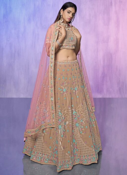 Mauve Heavy Embroidered Bridal Lehenga Choli