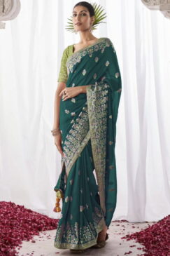 Alternative view of Green Kora Silk Wedding Saree