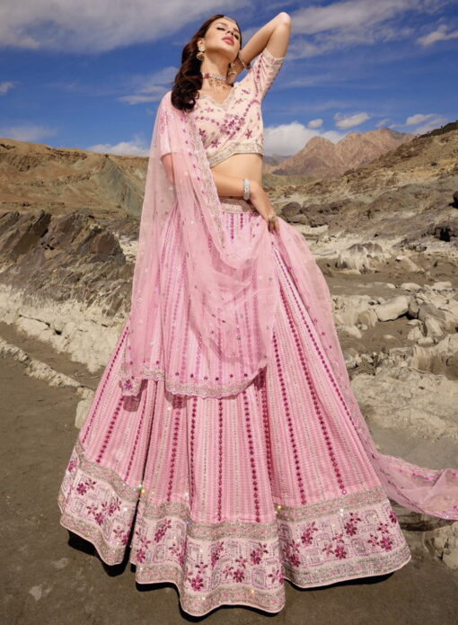 Pink Heavily Embellished Bridal Lehenga Choli