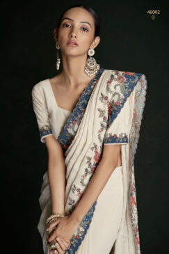 Alternative view of White Georgette Lucknowi Embroidered Wedding Saree