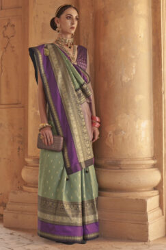 Green & Purple Traditional Silk Saree