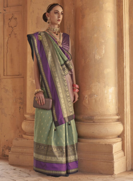 Green & Purple Traditional Silk Saree