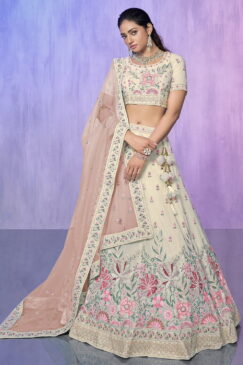 White Heavy Embroidered Bridal Lehenga Choli