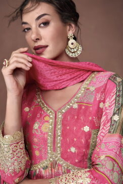 Alternative view of Pink Organza Silk Anarkali Gown