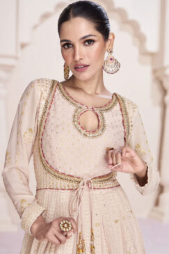 Alternative view of Beige Lucknowi Embroidered Anarkali Gown
