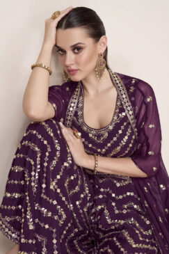 Alternative view of Purple Jacket Style Palazzo Suit