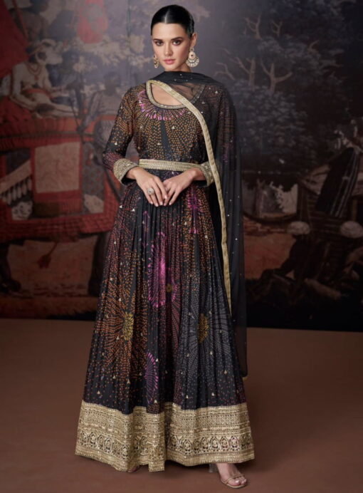 Black Embroidered Anarkali Suit