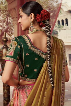 Alternative view of Multi Coloured Banarasi Silk Heavy Embroidered Bridal Lehenga Choli