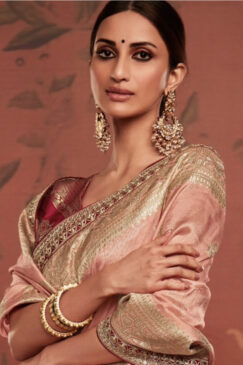 Alternative view of Peach Soft Dola Silk Wedding Saree