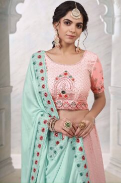 Alternative view of Pink Georgette Embroidered Bridal Lehenga Choli