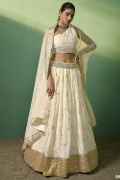 Cream Georgette Embroidered Lehenga Choli