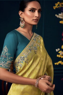 Alternative view of Bright Yellow Pure Silk Wedding Saree