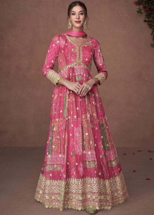 Pink Organza Silk Anarkali Gown