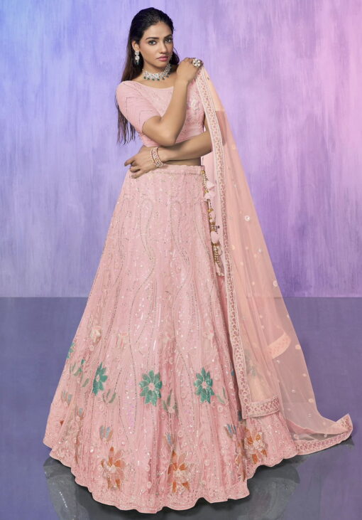 Peach Heavy Embroidered Bridal Lehenga Choli