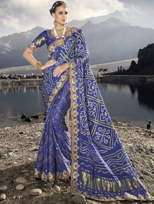 Royal Blue Bandhani Bridal Saree
