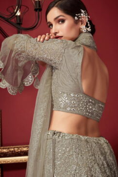 Alternative view of Grey Net Bridal Lehenga Choli
