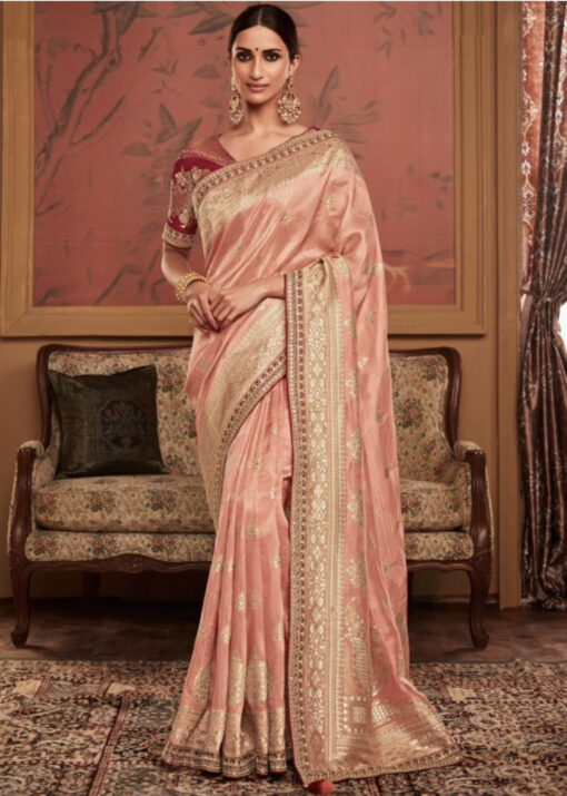 Peach Soft Dola Silk Wedding Saree