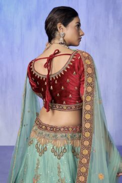 Alternative view of Turquoise Heavy Embroidered Bridal Lehenga Choli