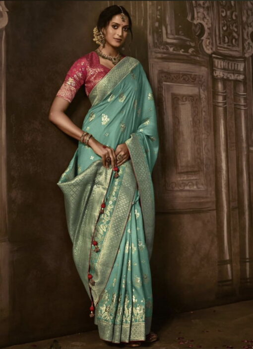 Aqua Dola Silk Wedding Saree