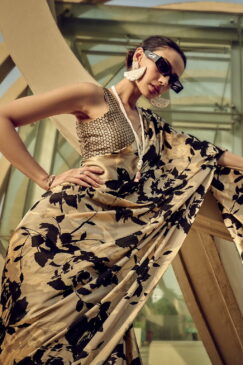 Alternative view of Beige Print Satin Silk Saree