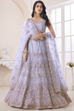 Purple Net Embroidered Bridal Lehenga Choli