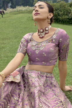 Alternative view of Mauve Silk Embroidered Bridal Lehenga Choli