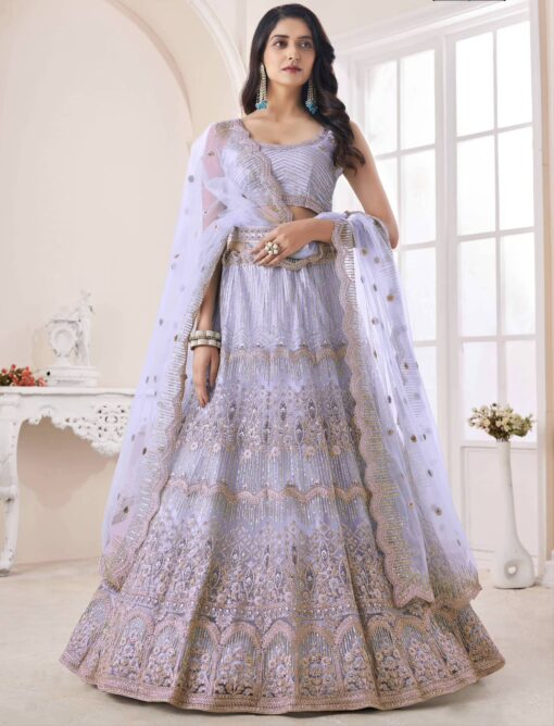 Purple Net Embroidered Bridal Lehenga Choli