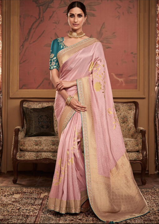 Pink Soft Dola Silk Wedding Saree