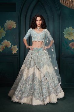 Georgette Fabric Beautiful Lehenga choli in Firozi Color