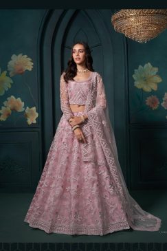 Net Fabric Beautiful Lehenga choli in Dusty Pink Color