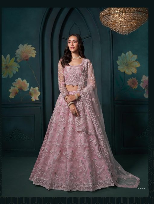 Net Fabric Beautiful Lehenga choli in Dusty Pink Color