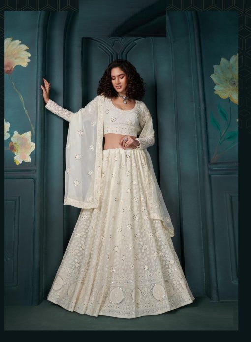Gerogette Fabric Beautiful Lehenga choli in Off White Color