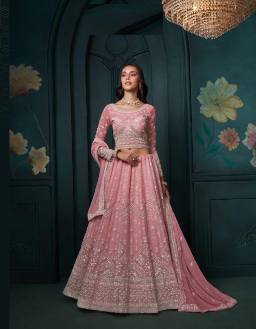 Gerogette Fabric Beautiful Lehenga choli in Pink Color