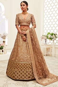 Alternative view of Lehenga in Brown Slub Silk richly crafted with Dori, Zari & Sequins embroidery work