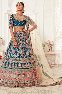 blue designer lehenga is the ultimate outfit for sangeet, engagement or any special occasion