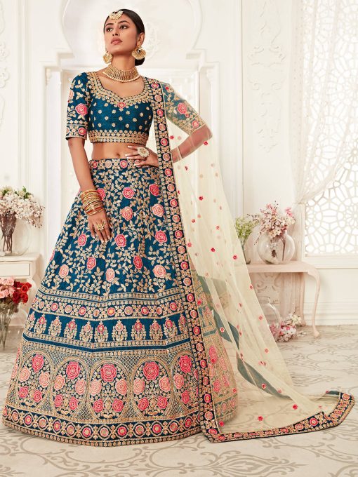 blue designer lehenga is the ultimate outfit for sangeet, engagement or any special occasion