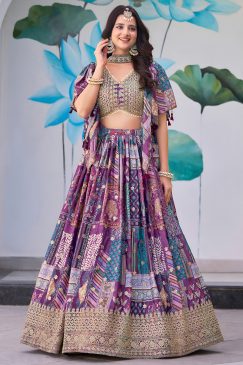 Purple Color Beautiful Lehenga Choli in Chinon Silk Fabric