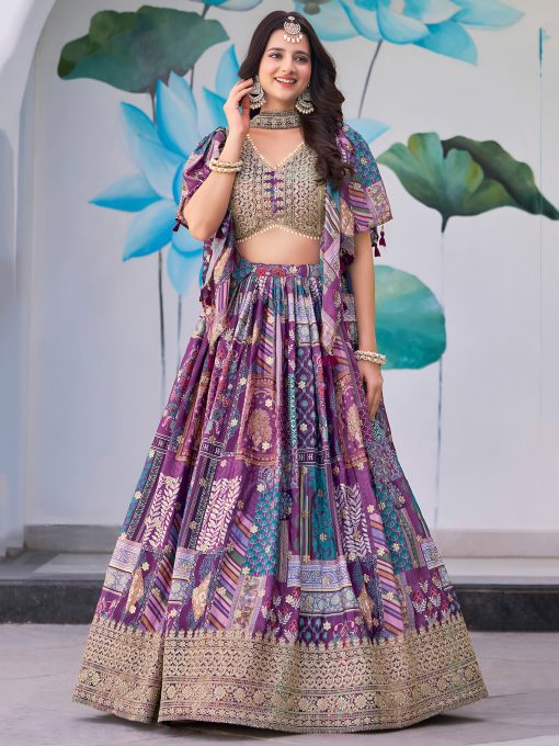 Purple Color Beautiful Lehenga Choli in Chinon Silk Fabric