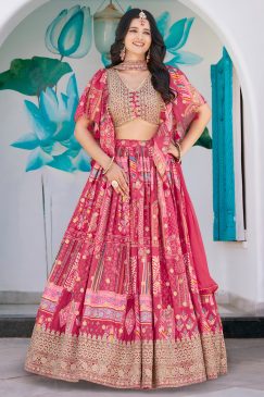 Pink Color Beautiful Lehenga Choli in Chinon Silk Fabric