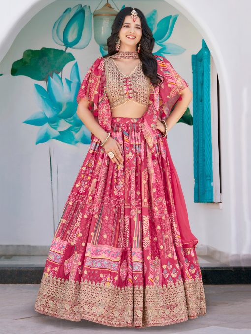 Pink Color Beautiful Lehenga Choli in Chinon Silk Fabric