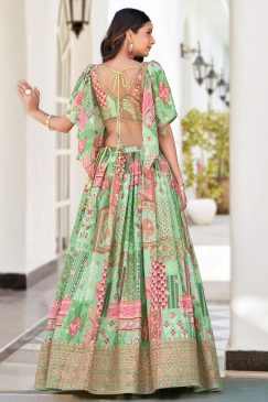 Alternative view of Green Color Beautiful Lehenga Choli in Chinon Silk Fabric
