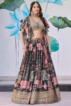 Alternative view of Black Color Beautiful Lehenga Choli in Chinon Silk Fabric