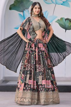 Black Color Beautiful Lehenga Choli in Chinon Silk Fabric