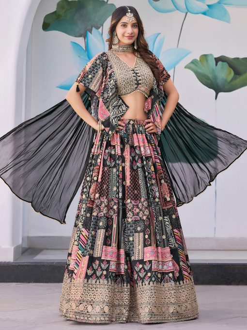 Black Color Beautiful Lehenga Choli in Chinon Silk Fabric