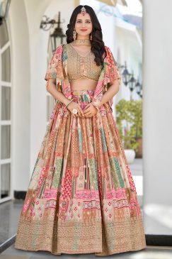 Beige Color Beautiful Lehenga Choli in Chinon Silk Fabric