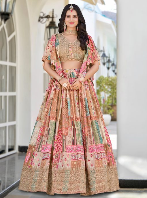 Beige Color Beautiful Lehenga Choli in Chinon Silk Fabric