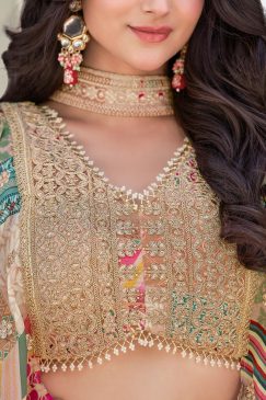 Alternative view of Beige Color Beautiful Lehenga Choli in Chinon Silk Fabric