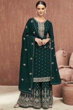 Green Georgette Embroidered Palazzo Pant Suit